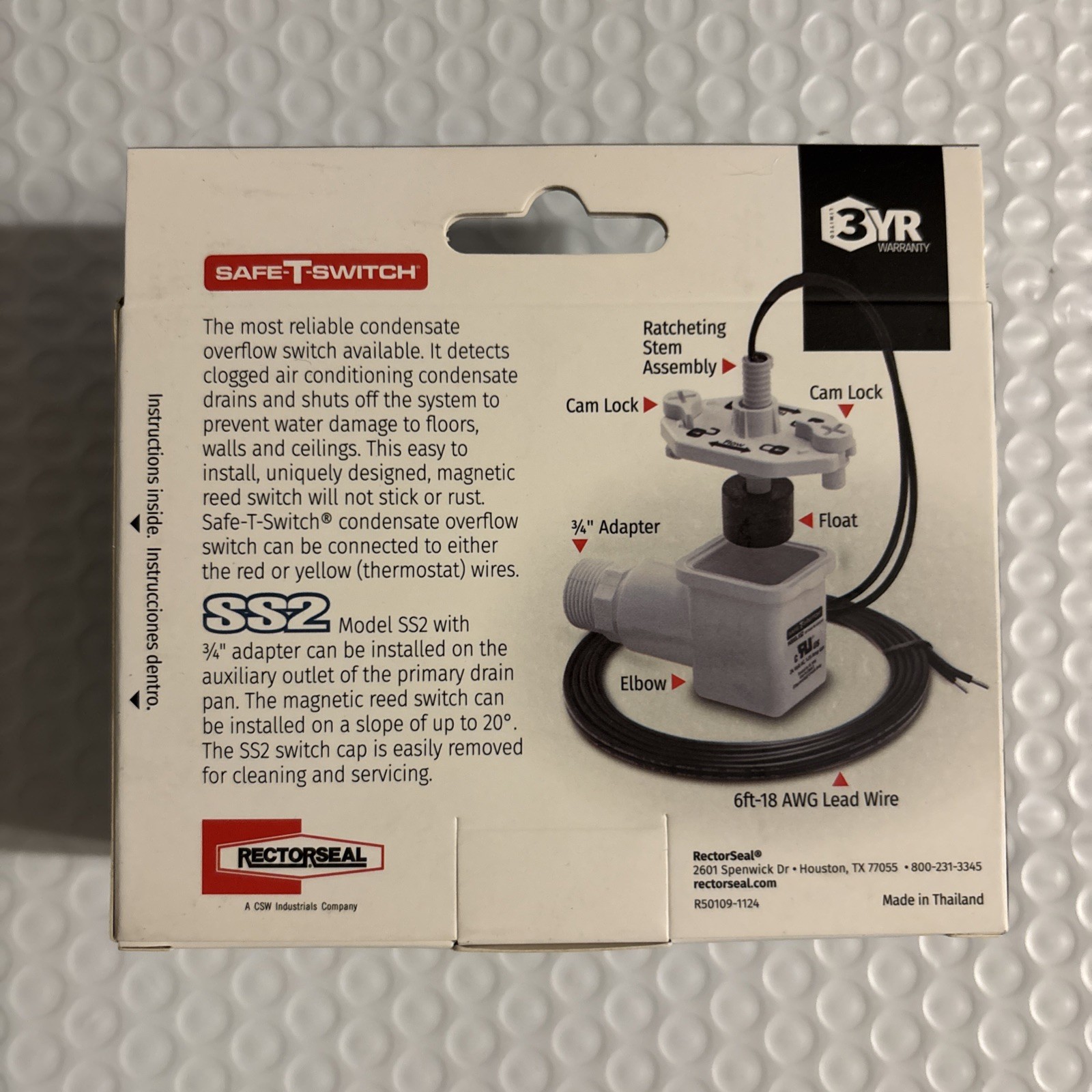 Rectorseal 97087 Low Voltage Condensate Overflow Shut Off Switch SS2