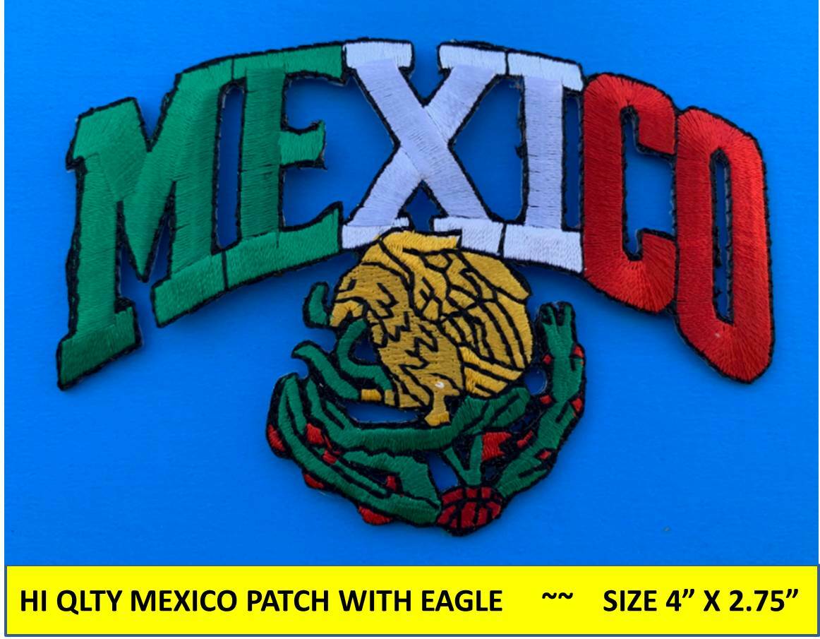 MEXICO FLAG PATCH w/ EAGLE IRON-ON SEW-ON EMBROIDERED MEXICAN EMBLEM (4"x2.75”)