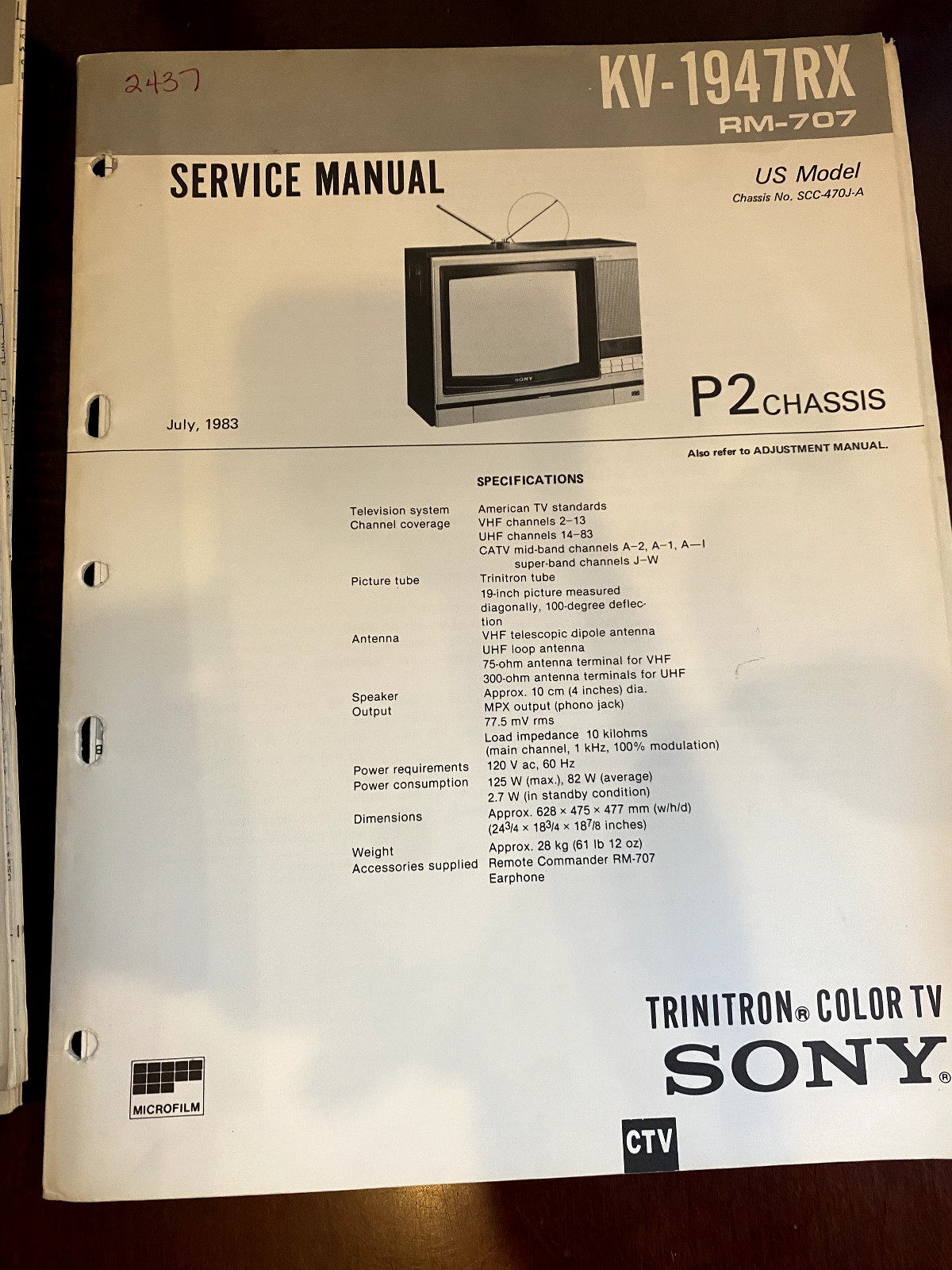 SONY KV-1947RX KV1947RX Service Manual FROM USA **ORIGINAL** 2437 4275 4412