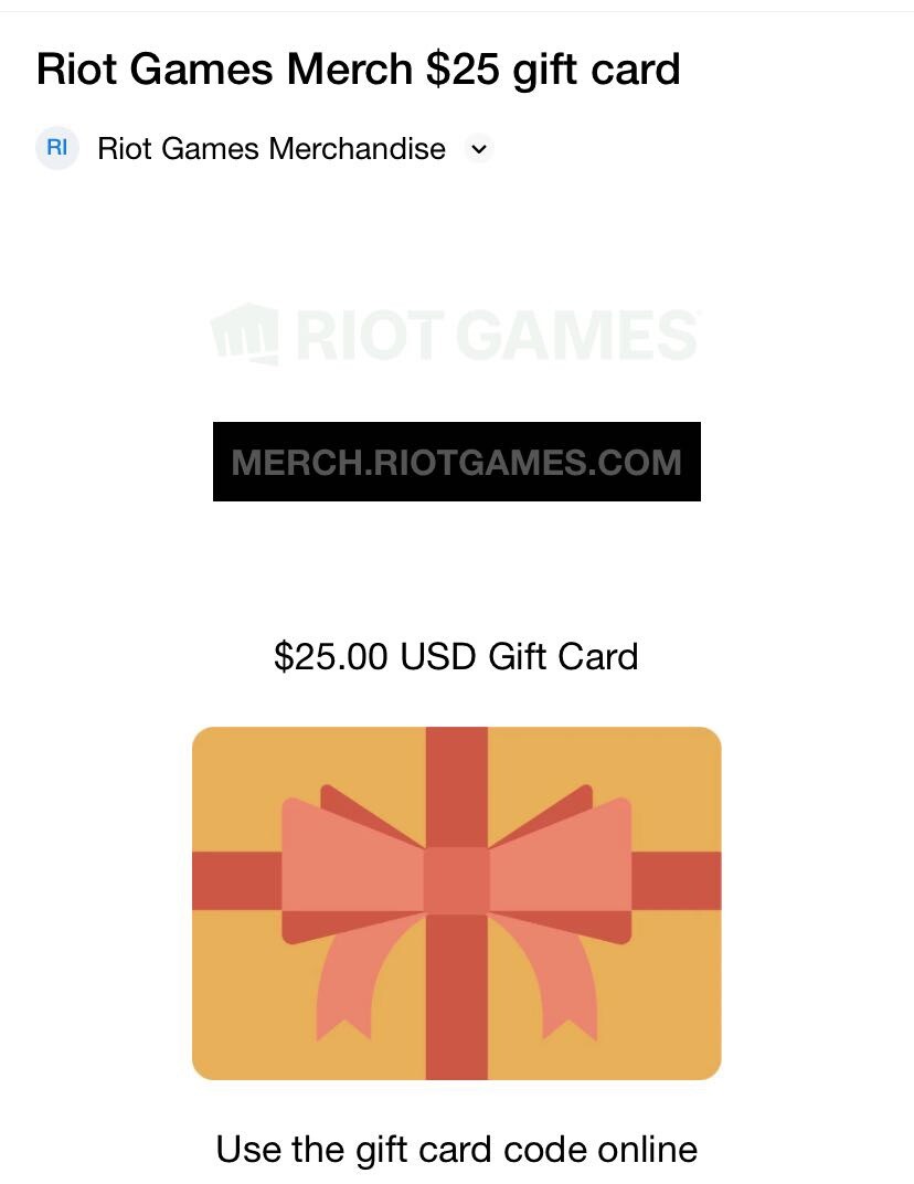 Riot Merch Gift Card with ¥75 for America （Message Send）