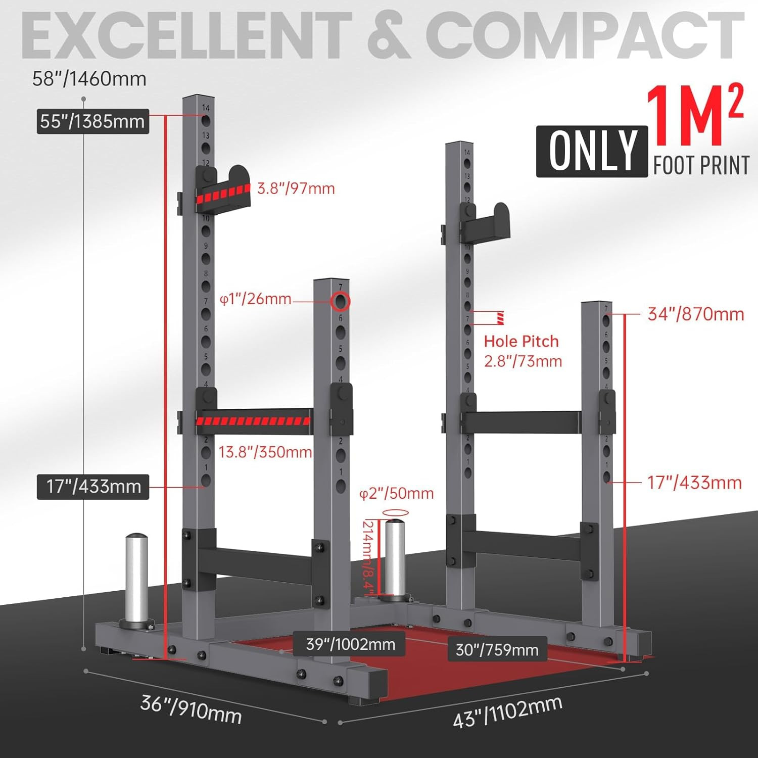 Adjustable Power Rack, Multifunction Squat Rack Heavy-Duty Stand, Weight Rack St