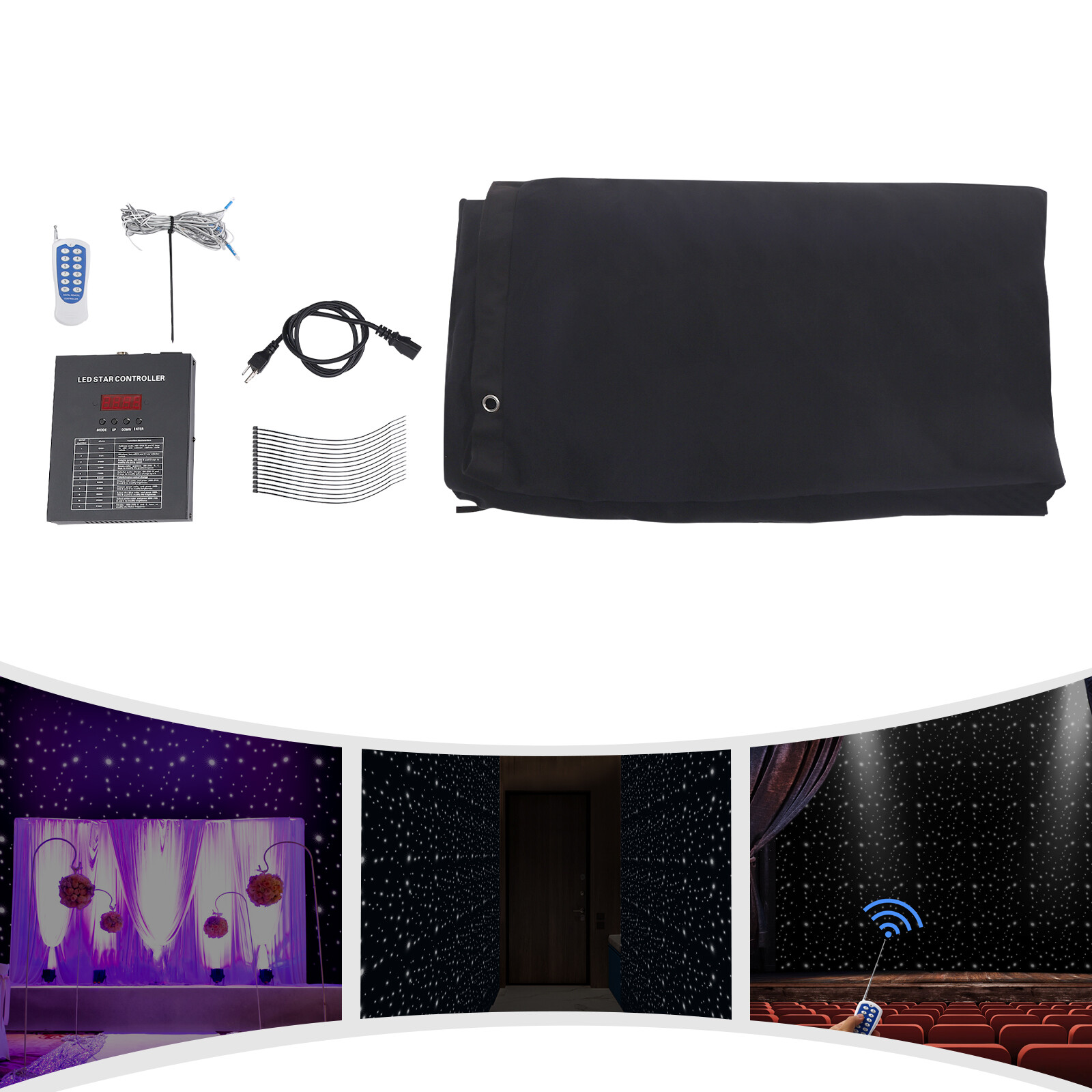LED Stage Star Sky Backdrop Background Stage Curtain Wall Mounted w/ Controller