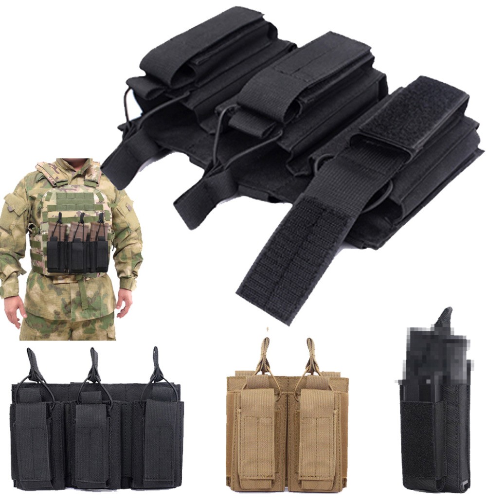 Tactical Triple Open-Top Magazine Pouch for 5.56 9mm Rifle Pistol Double-Layer