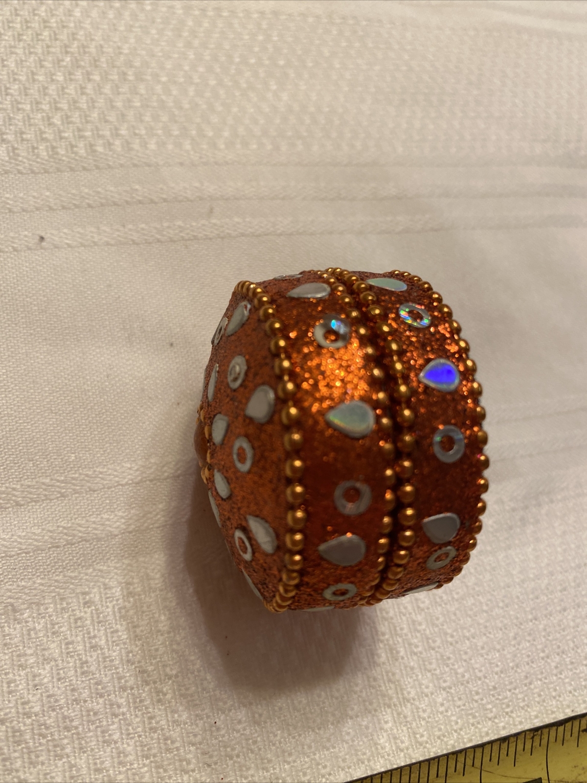 Orange Round Trinket Box Glitter Decorated