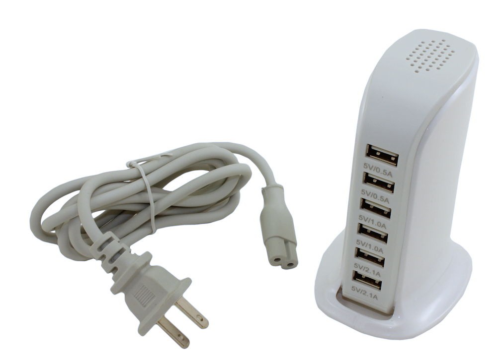 6 Port 110v/5v USB 1000/2000ma Charging Dock  White