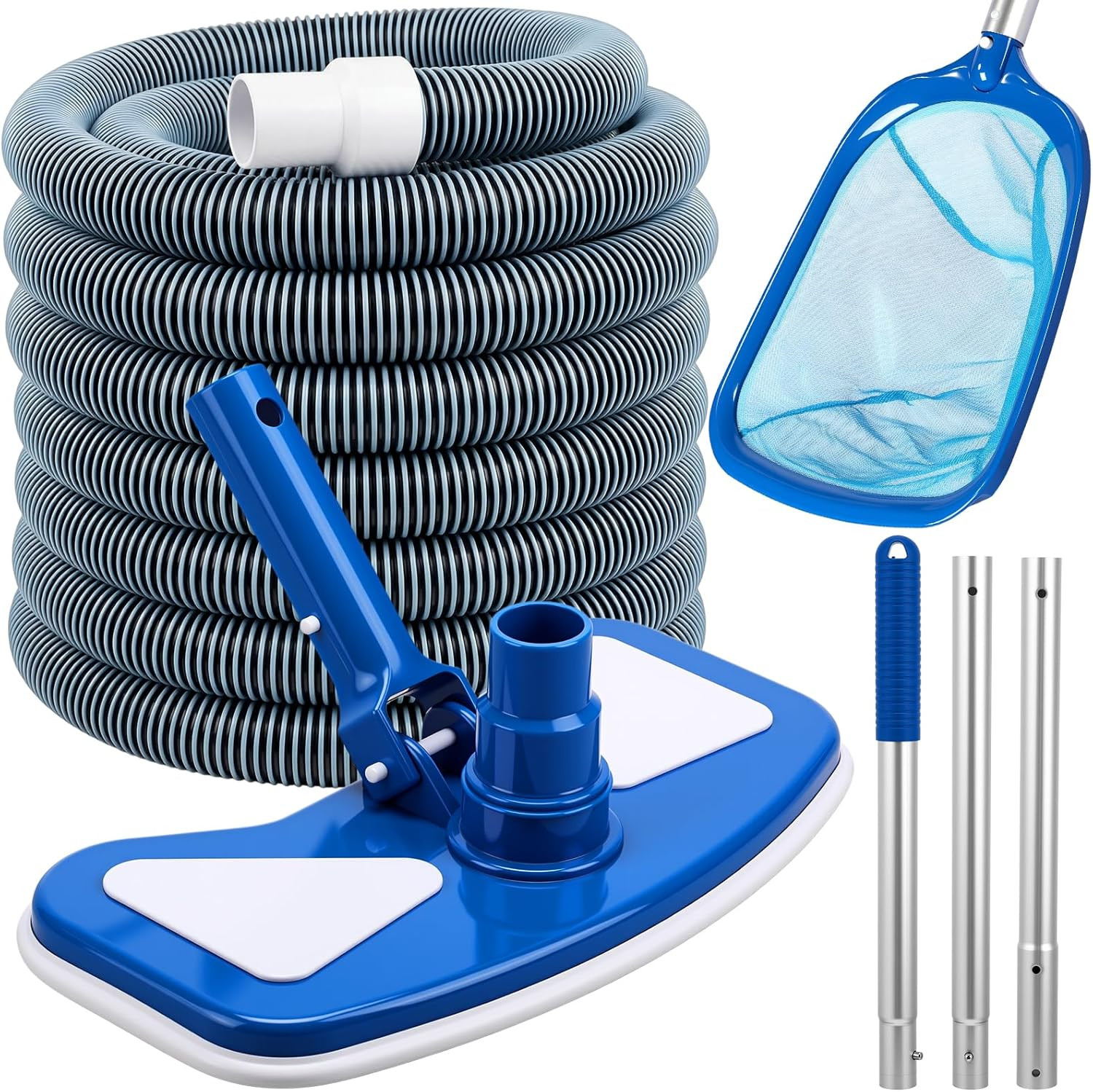 4 Pcs Swimming Pool Vacuum Kits 11.8" Vacuum Head with 1-1/2" X 29.5 Ft Hoses, 1