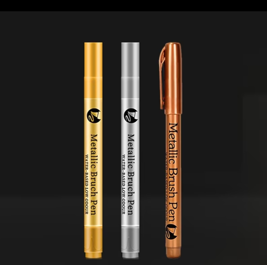 3pcs Metallic Colour Brush Pen Gold Bronze Copper