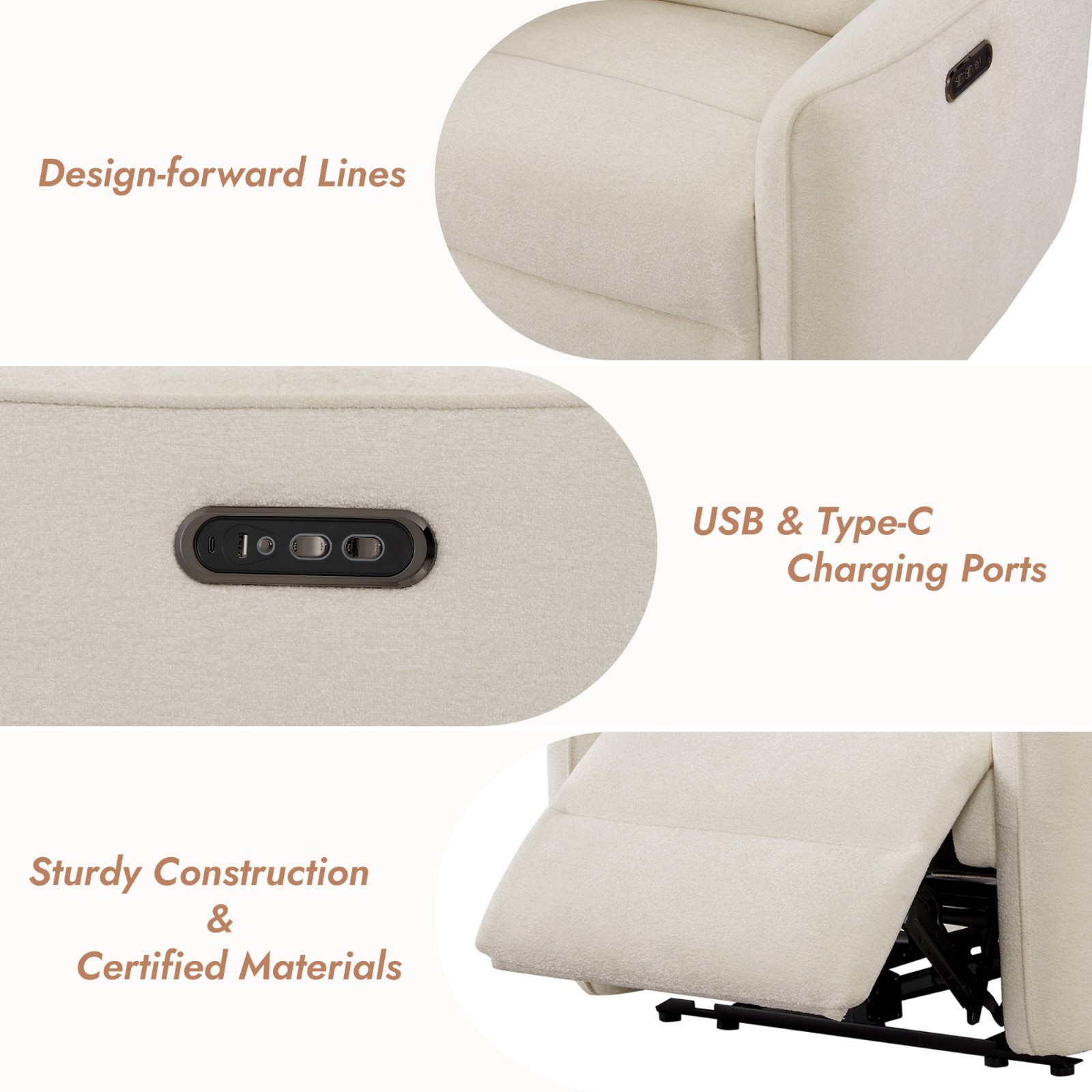 CHITA Lay Flat Recliner Chair with Power Headrest Fabric Upholstered Recliner