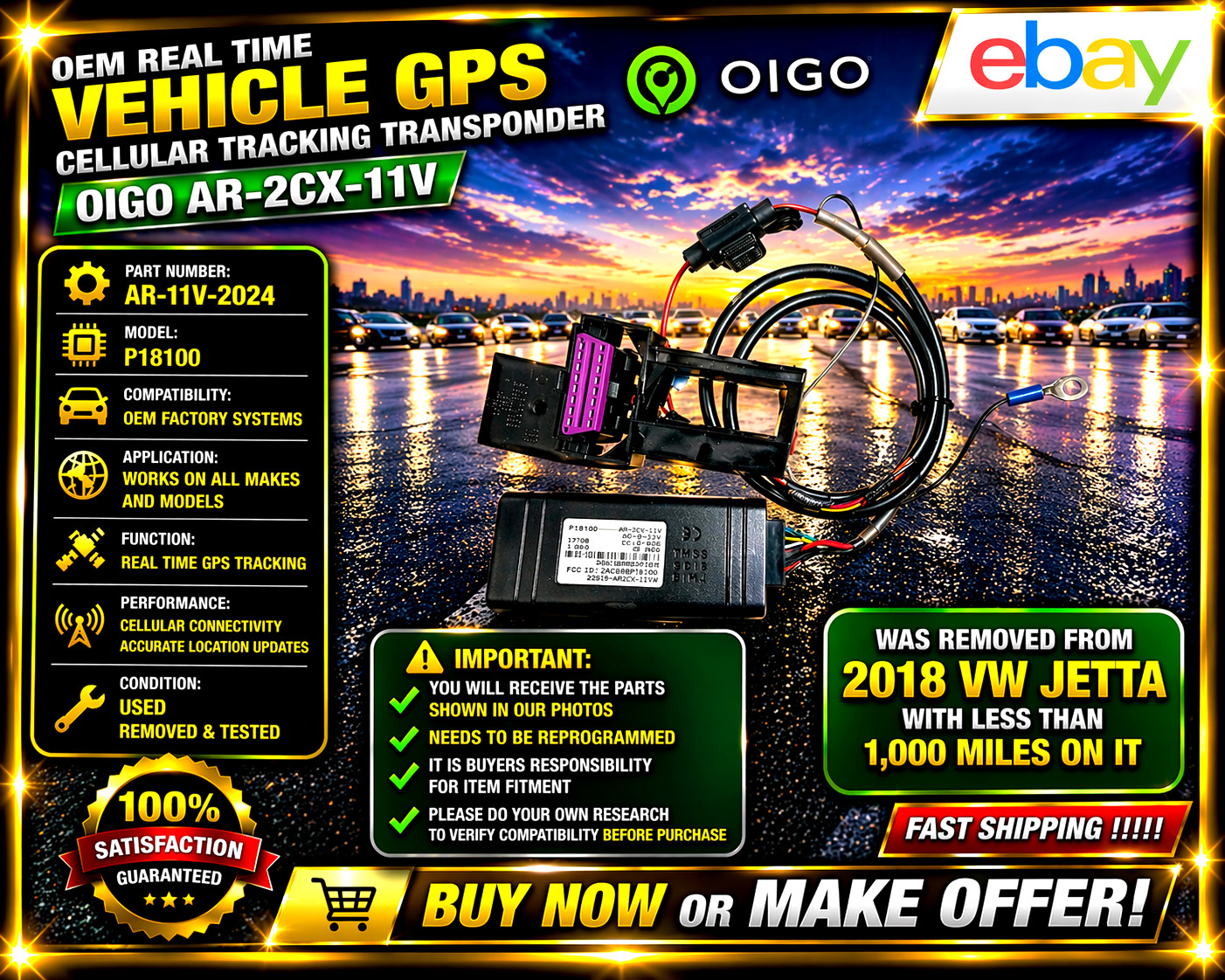 Oigo AR-2CX-11V OEM Real Time Vehicle GPS Cellular Tracking Transponder ⭐VW2⭐
