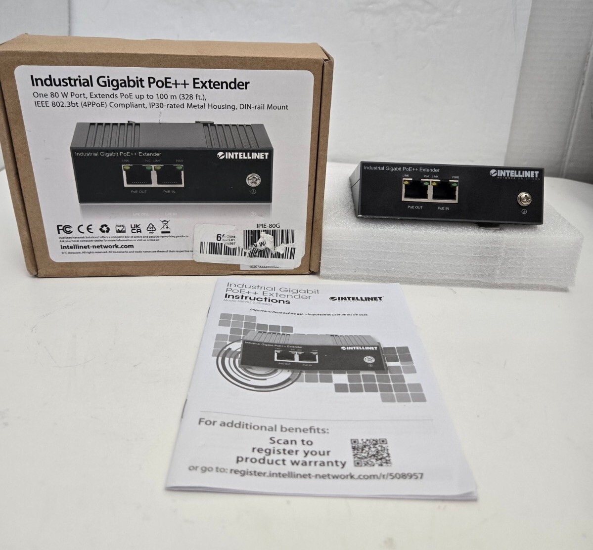 Intellinet Network Industrial Gigabit PoE++ Extender One 80W Port Output 100m