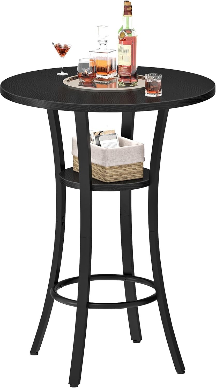 Round Bar Table 2-Tier High Top & Counter Height Dining Table Small Kitchen