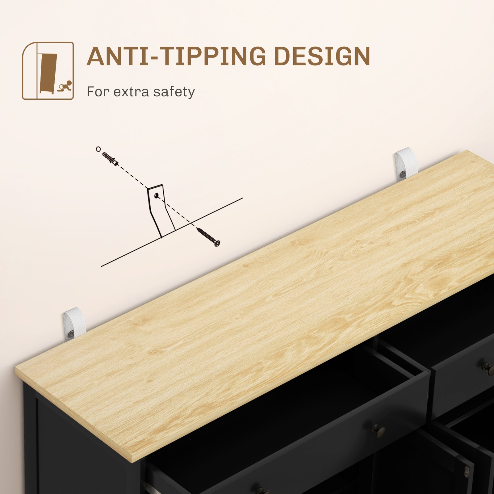 Nordic Style Buffet Cabinet with Storage Drawers,Sideboard, Adjustable Shelves