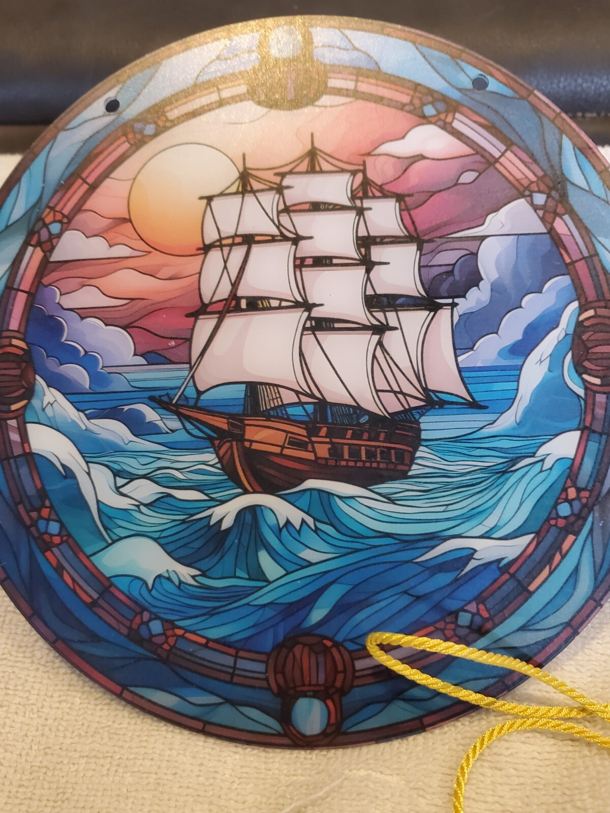 ACRYLIC~ PIRATE SHIP~ SUN CATCHER~  STAIN GLASS LOOK ~7.8" ~HANGING CORD INCL.