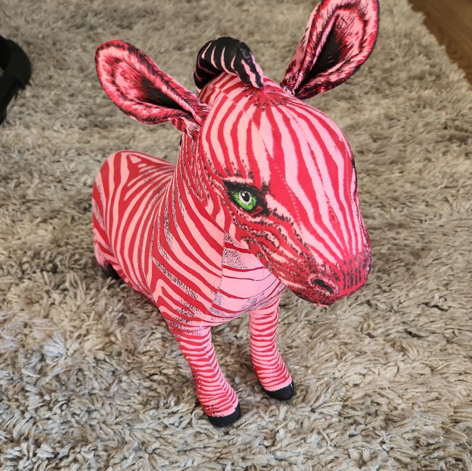 Pink and Red Striped 12" Zebra with  Fabric Body by Applause. 1990's!