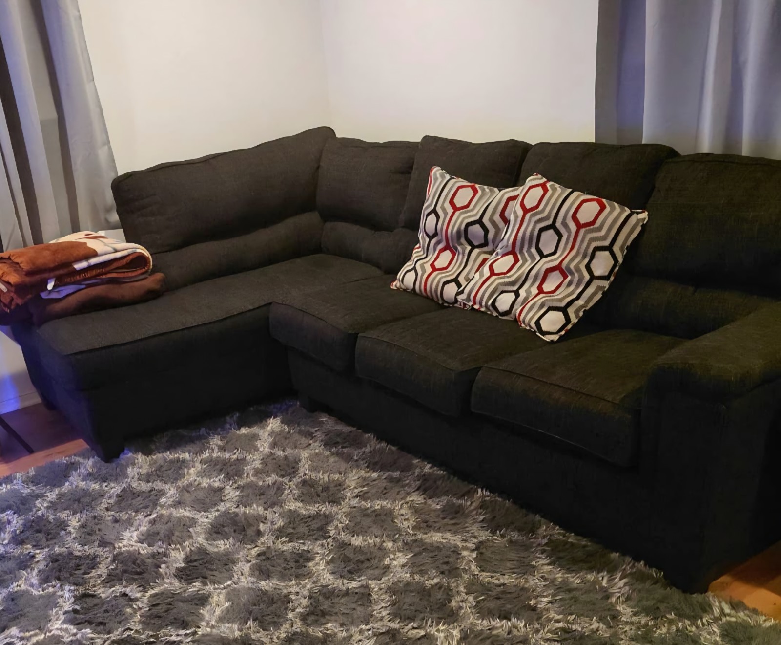 Modern Charcoal Gray 2-Piece Sectional Sofa Couch w/ Left Chaise (Good/Used)