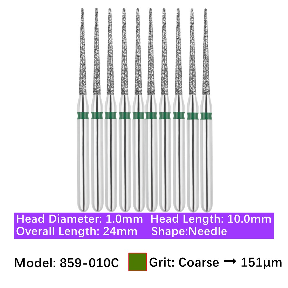 10/pk Dental FG High Speed Diamond Burs Needle Burs 859-010C Coarse Grit