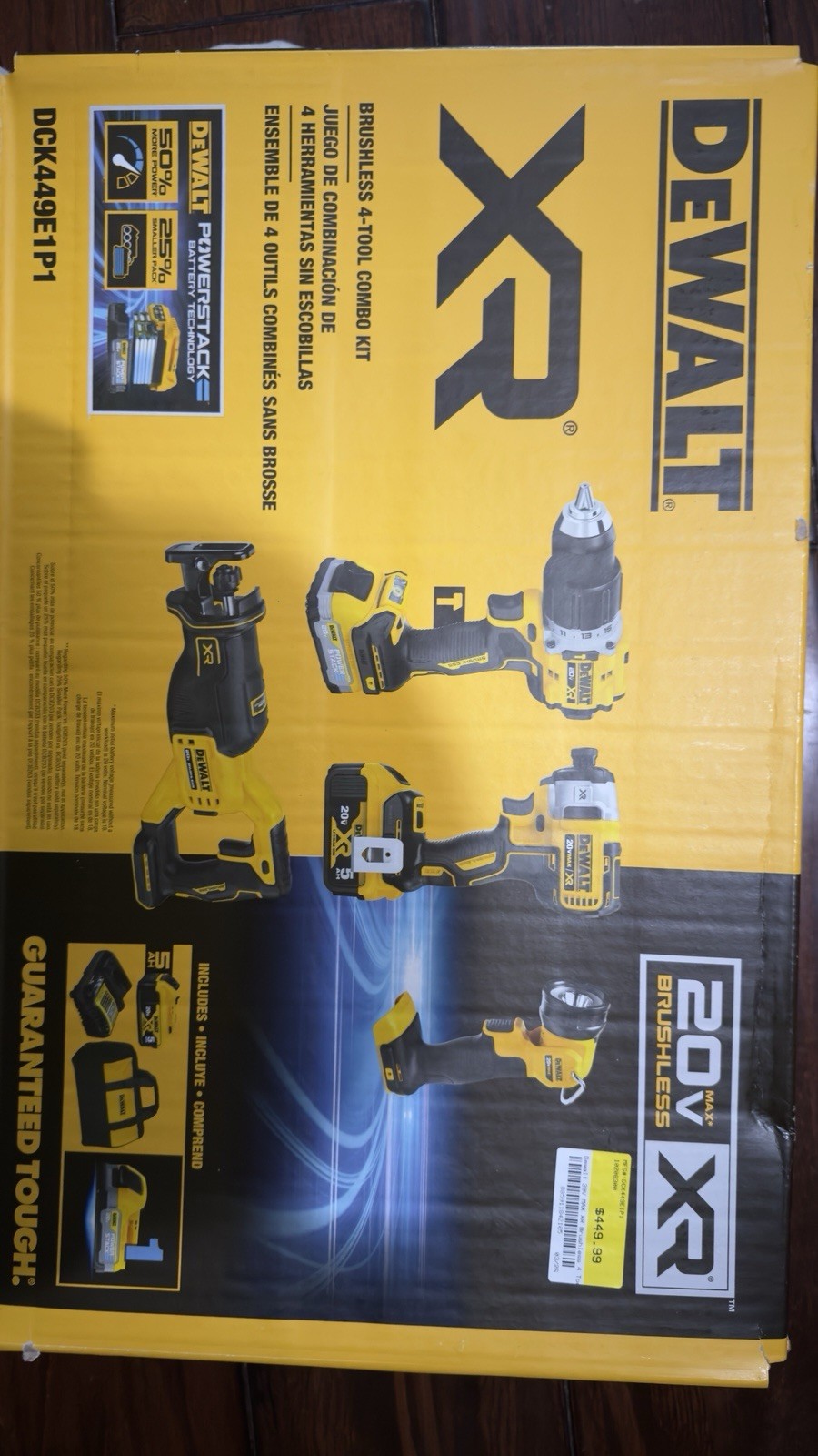 DEWALT DCK449E1P1 20V Max XR Brushless 4-Tool Combo Kit