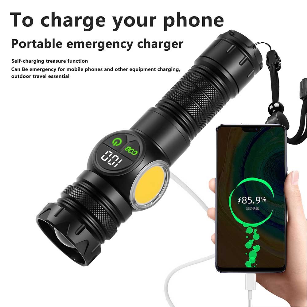 White Laser LEP Flashlight Torch COB Yellow Red Light Zoomable USB Rechargeable