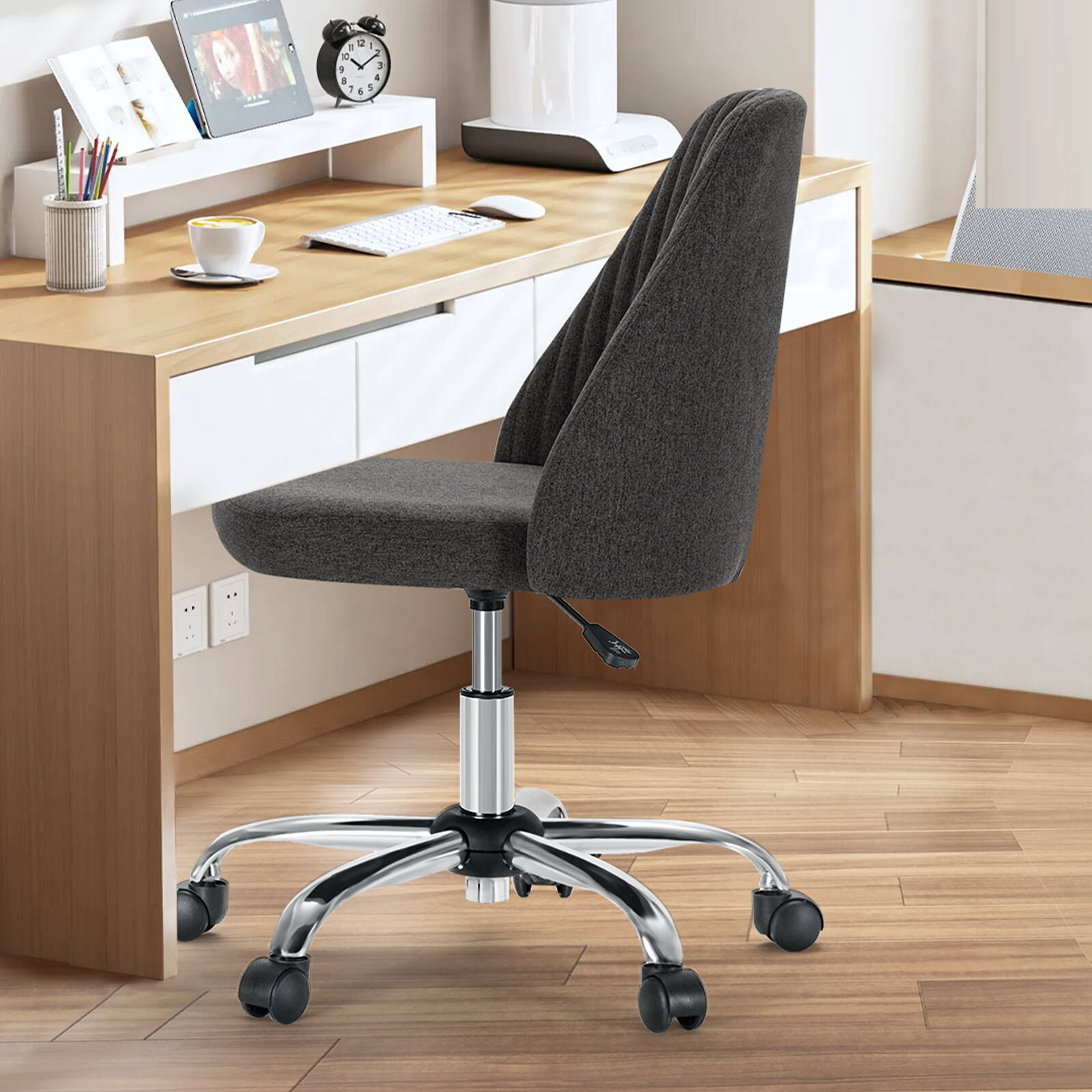 Office Chair Armless Chairs Cute Fabric Desk Adjustable Height Swivel Wheel