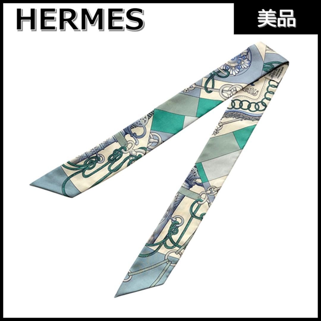 HERMES Twilly Cliquetis Silk Scarf Mint Green Multicolor 33.5in SR1660
