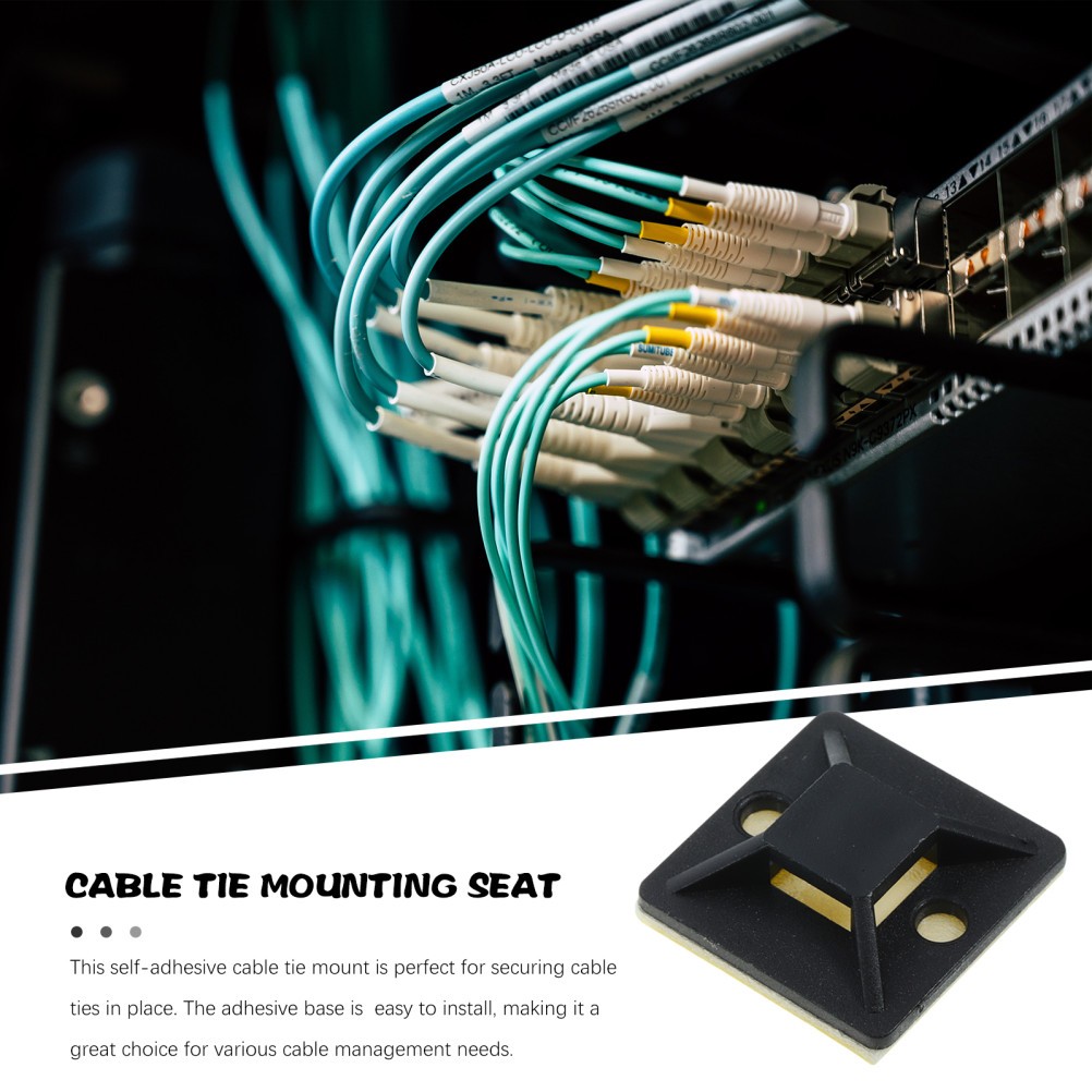100Pcs Black Cable Tie Mount Adhesive Bases for Wire Tie Downs Durable