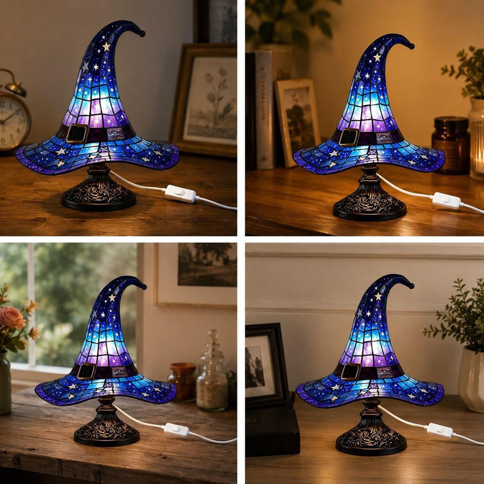 Stained Resin Witch Hat Lamp,USB Powered Gothic Wizard Hats Night Light