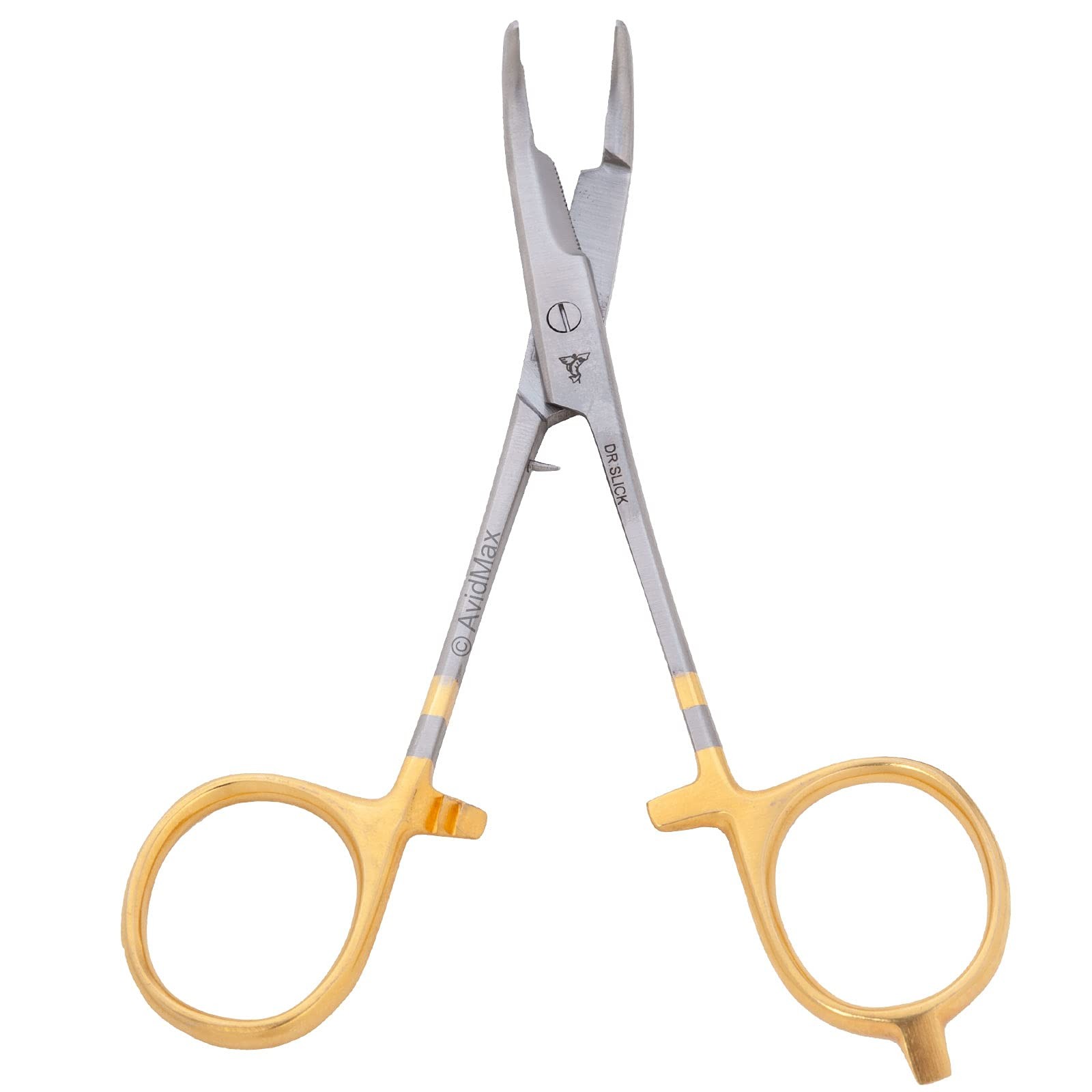 Gold Curved Scissors Angling Clamp 6 Inch Half Smooth Cross Hatch Jaw