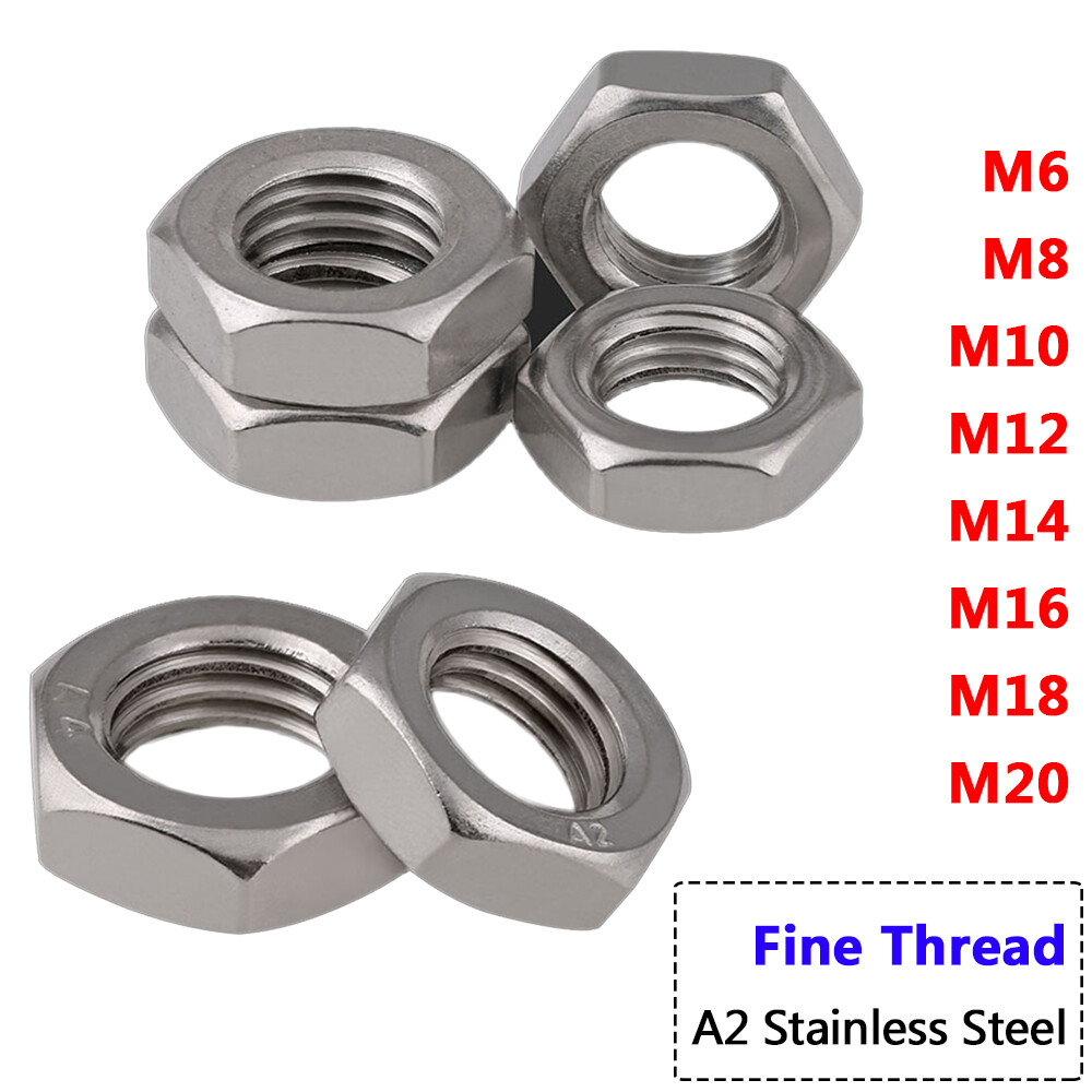 Hex Thin Nut Fine Thread M6-M20 Half Lock jam Nut Chamfered DIN 439 Stainless A2