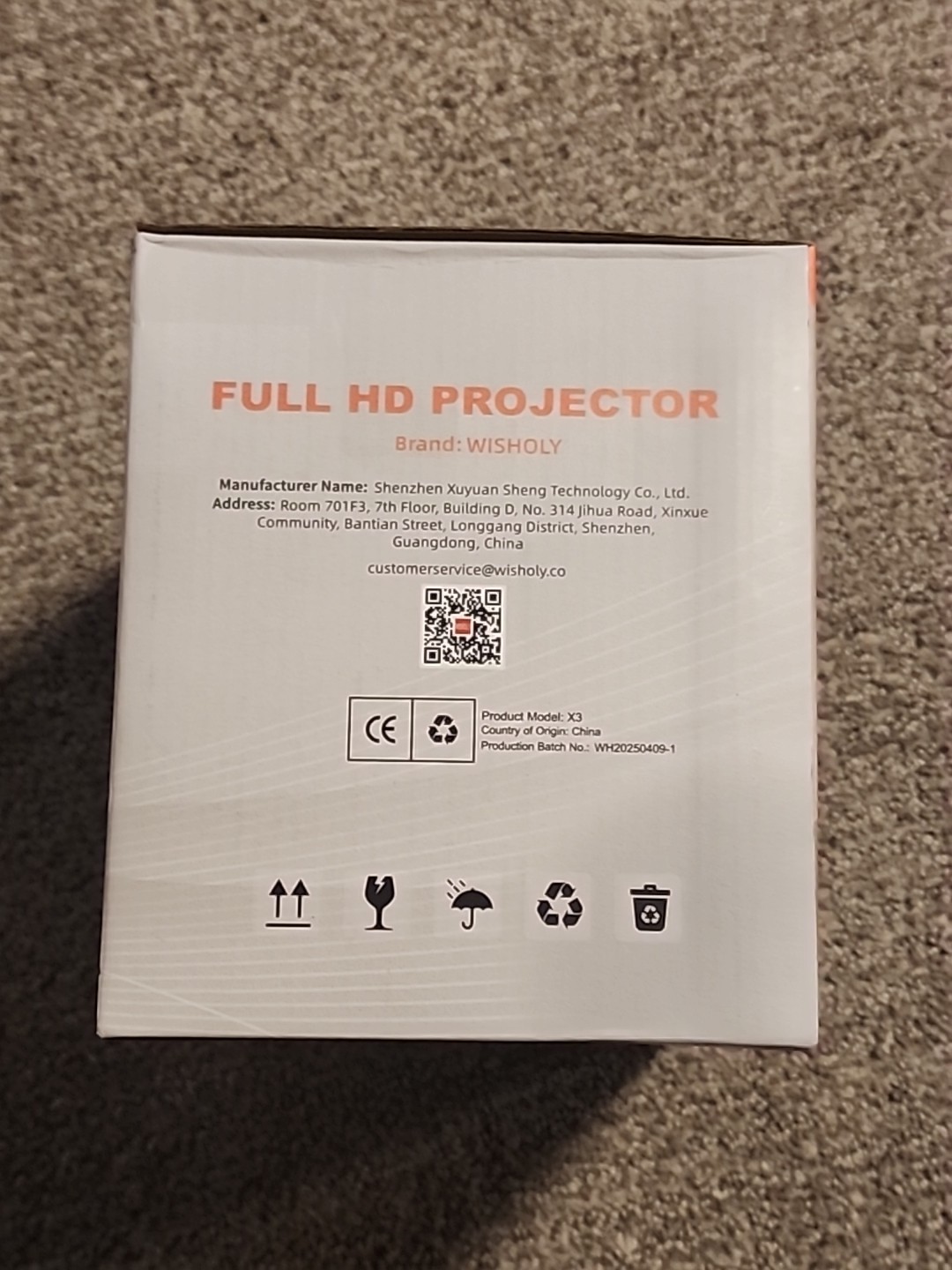 Wisholy 1080p Resolution Home Theater Projector Model X3- White