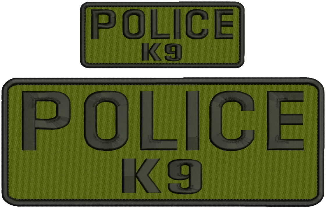 POLICE K-9 embroidery patches 4x10 and 2x5 hook od green