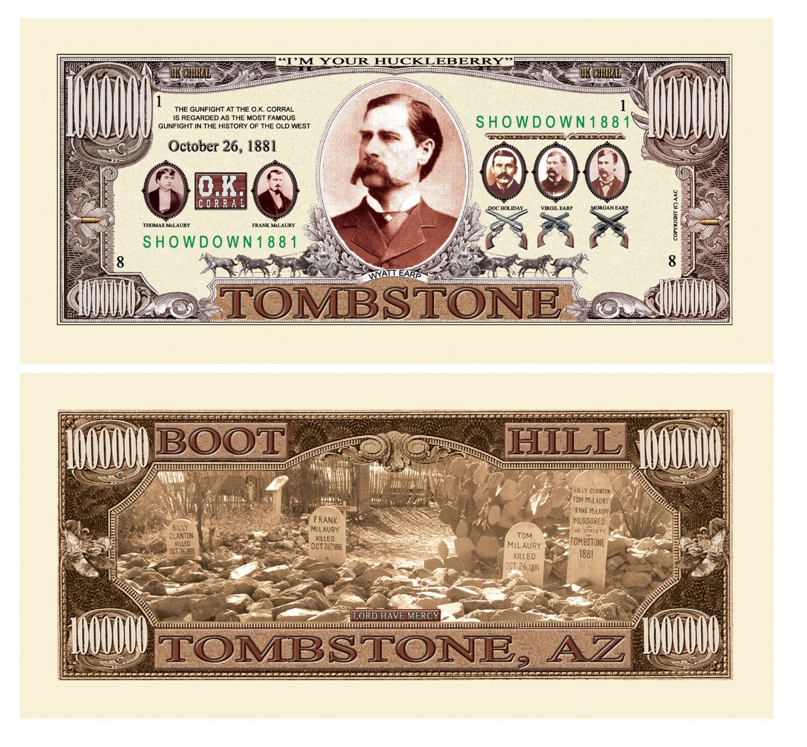 Pack of 25 - Tombstone - OK Corral - Million Dollar Bill Dollar Bill