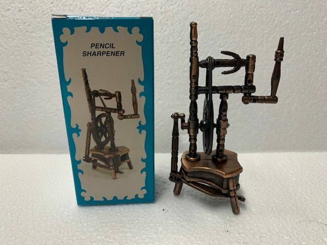 SPINNING WHEEL BRONZE DIE CAST METAL COLLECTIBLE PENCIL SHARPENER NEW / BOX