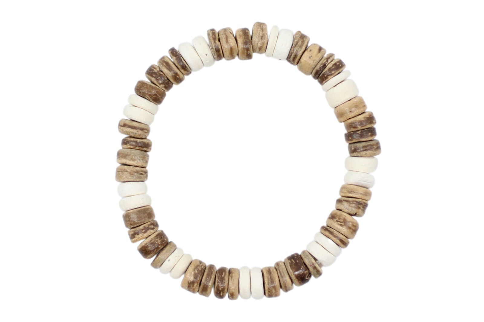 Coconut Shell Bracelet -7", Light Brown & Beige Coconut (Thick), Hawaiian Surfer