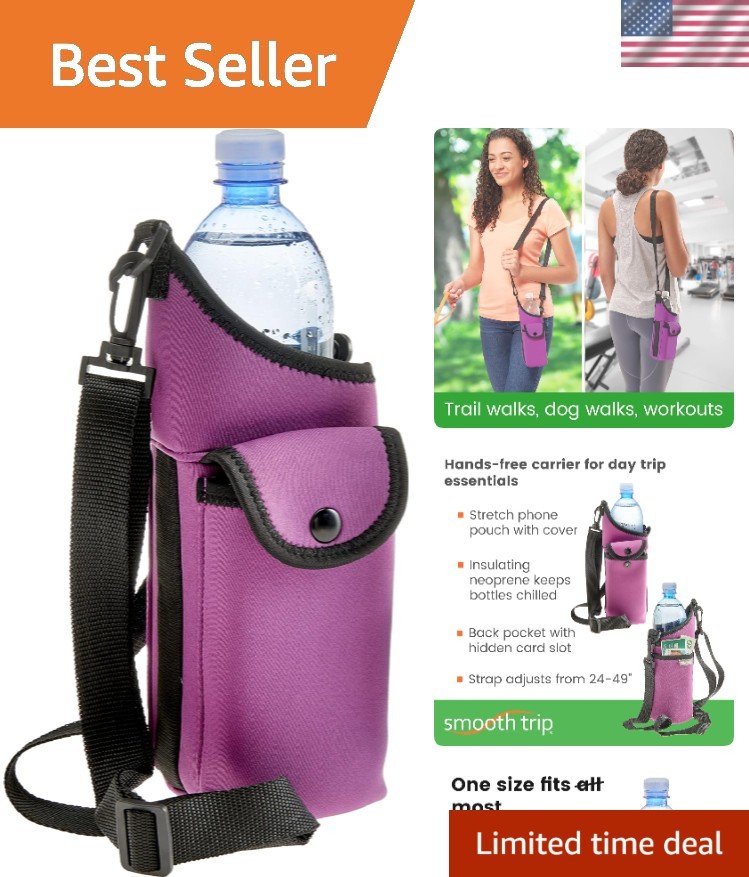 AquaPockets Neoprene Water Bottle Holder with Strap - Neoprene Sling Bag with Wa