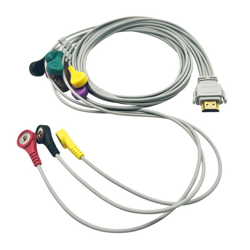 19pin HDMI ECG Holter Cable 10-Leads Snap Compatible Biocare IH-12PLUS Recorder
