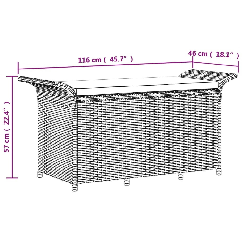 Garden Bench Brown Polyethylene Rattan 45.7 x 18.1 x 22.4 in