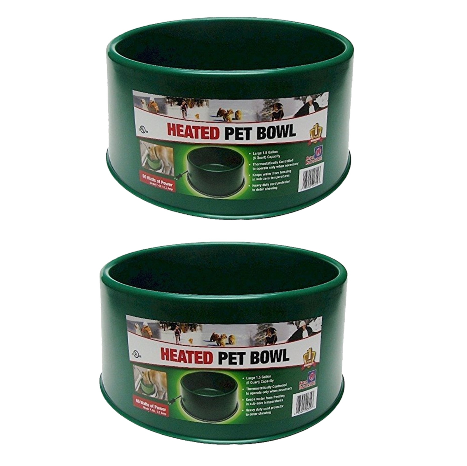 Farm Innovators 60W Heated Pet & Livestock Food & Water Bowl—Green (Pack of 2)