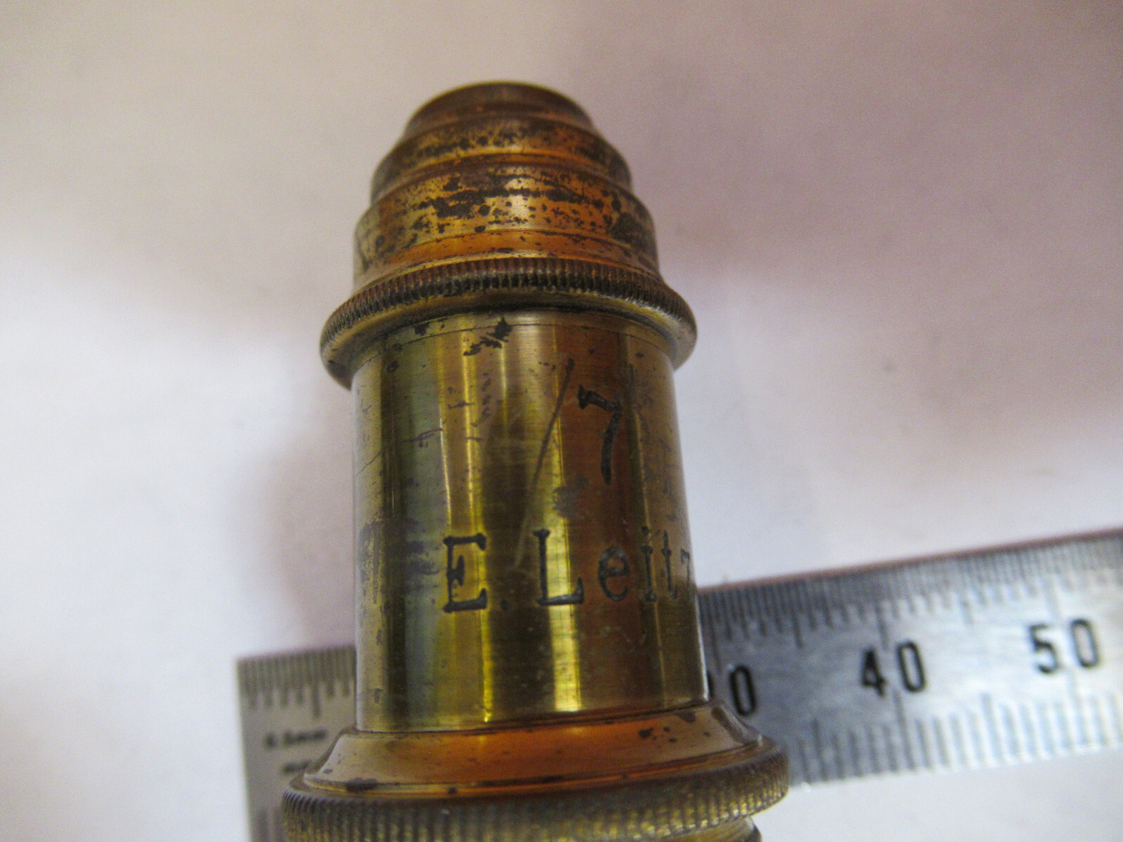 ANTIQUE BRASS ERNST LEITZ OBJECTIVE "7" MICROSCOPE PART AS PICTURED Y3-A-48