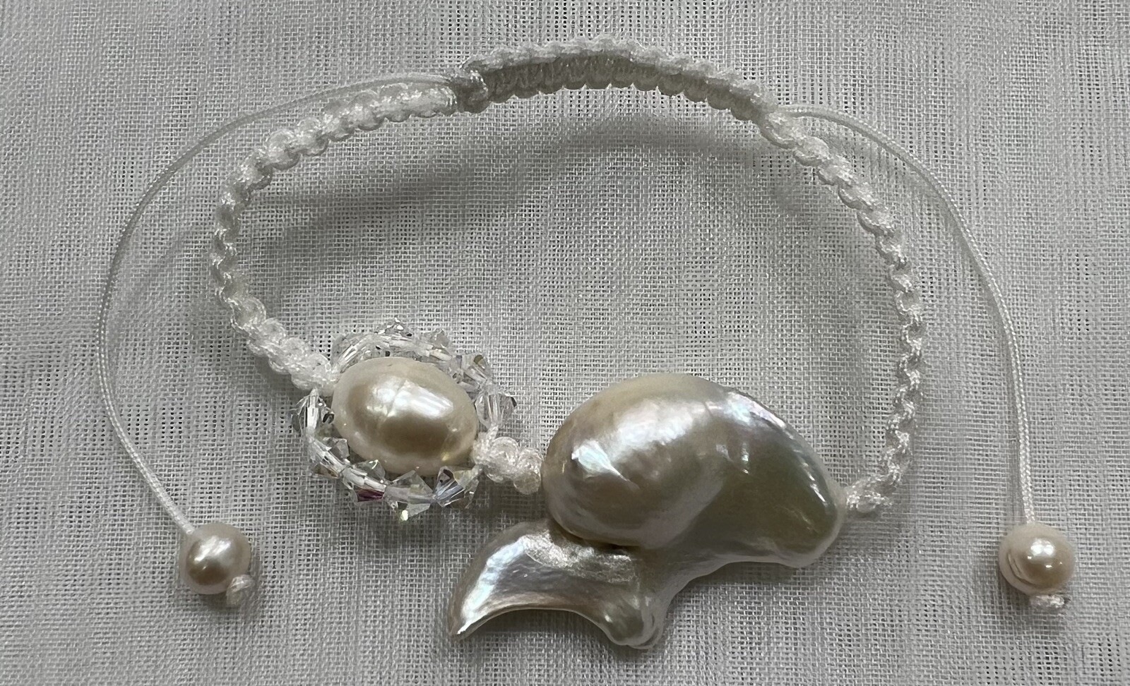Handmade Unique 4”~9” Adjustable Bracelet with Freshwater Pearl. Nuclear Baroque