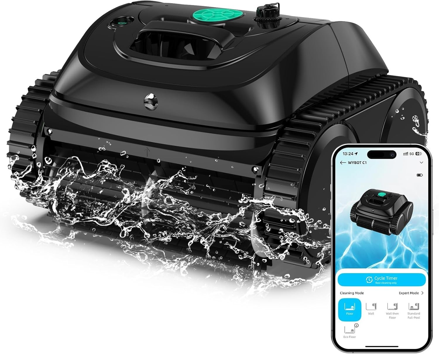 WYBOT C1 Wall Climb Robotic Pool Vacuum Cleaner Pool Cleaner Robot Cordless APP