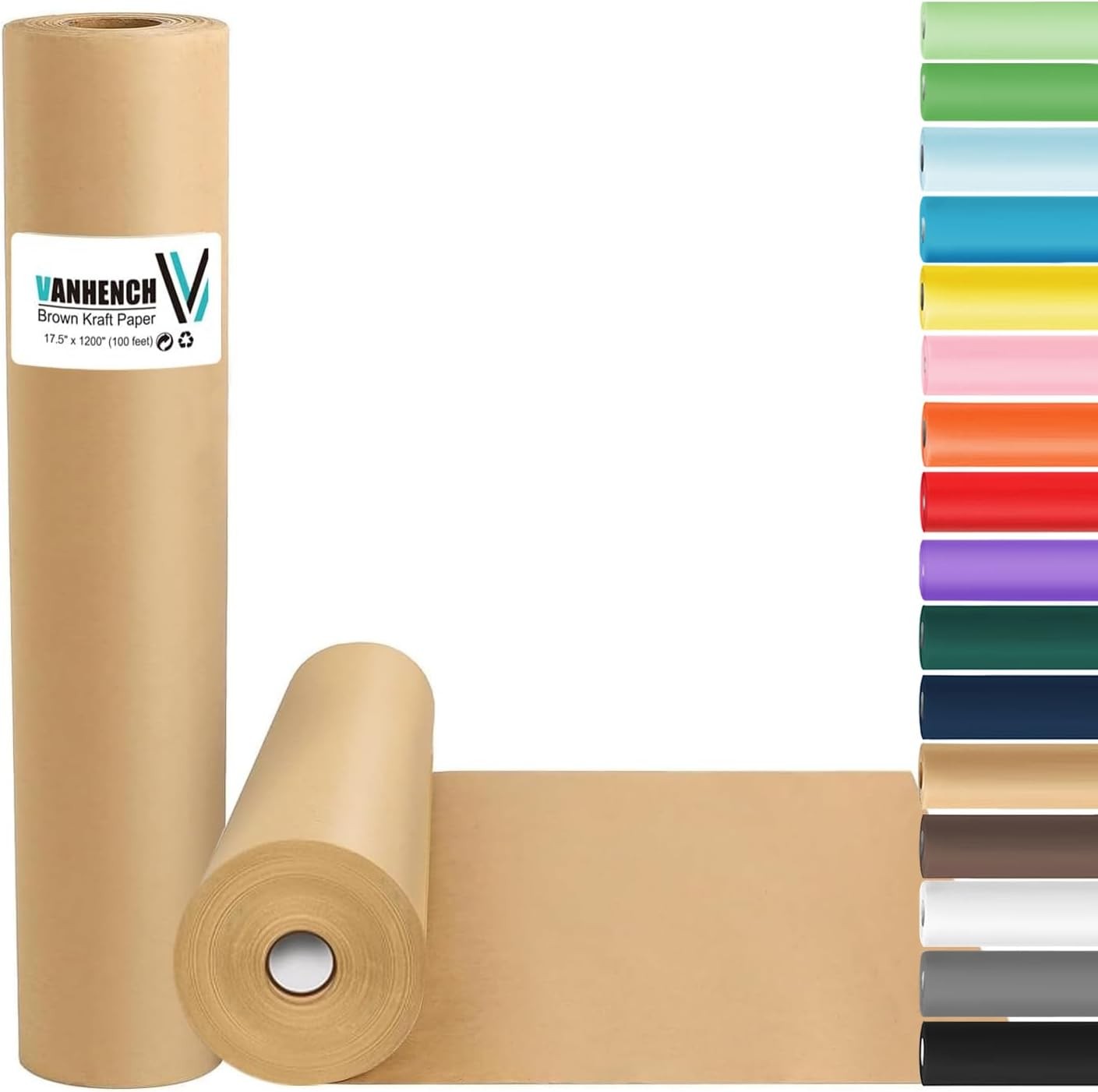 Vanhench Brown Wrapping Paper Roll, Craft Kraft Packing 17.5" x 100‘,