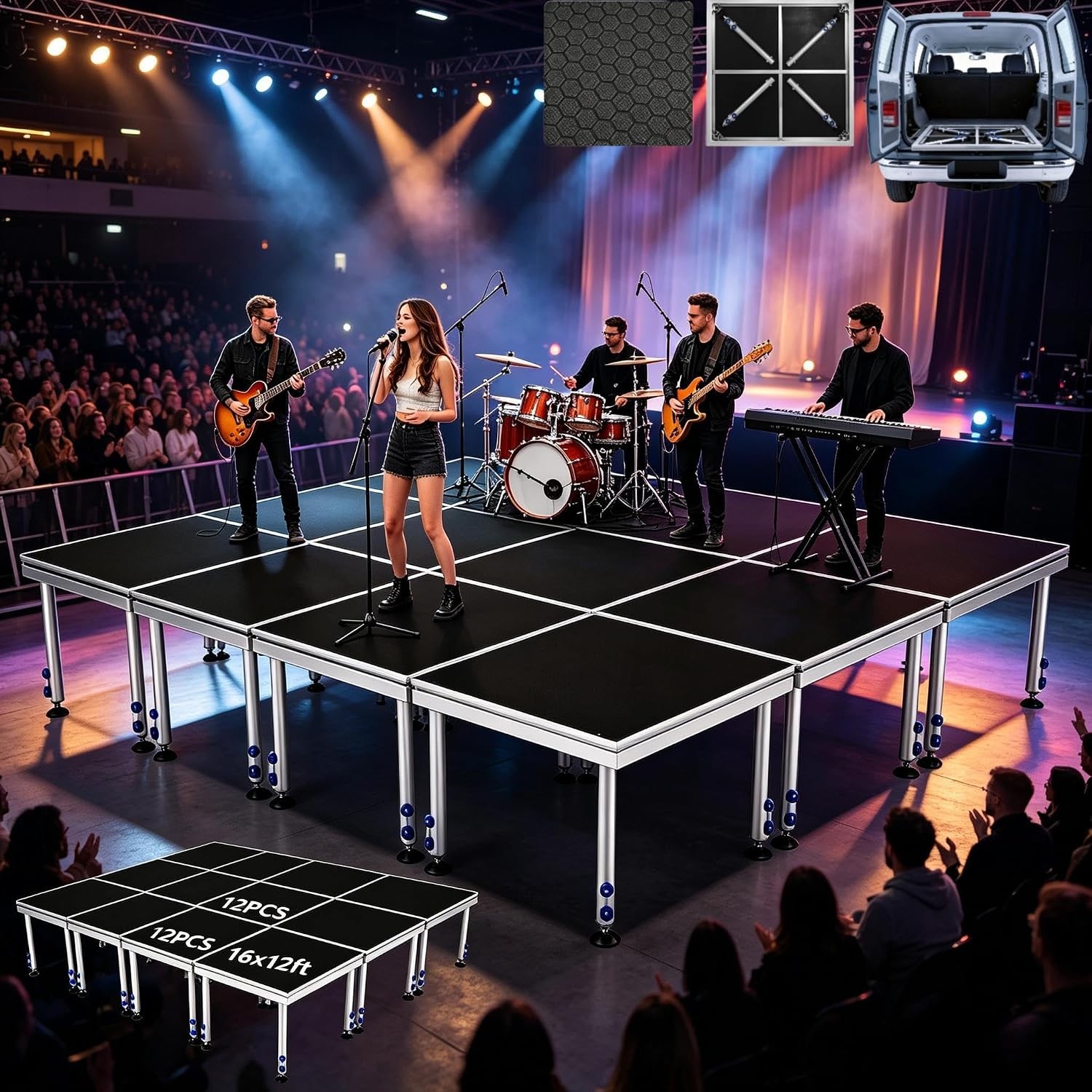 4x4ft/12x16ft Portable Stage Height Adjust 24" -40"Platform Modular System Stage