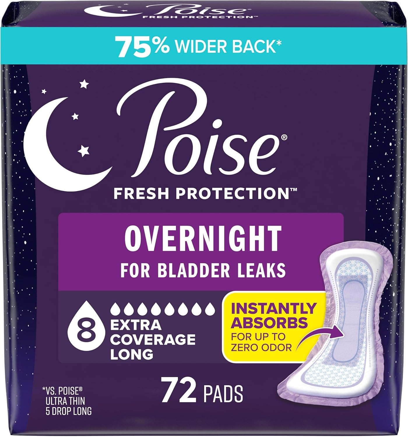 Overnight Incontinence & Postpartum Pads for Bladder Leaks, 8 Drop Extra Coverag