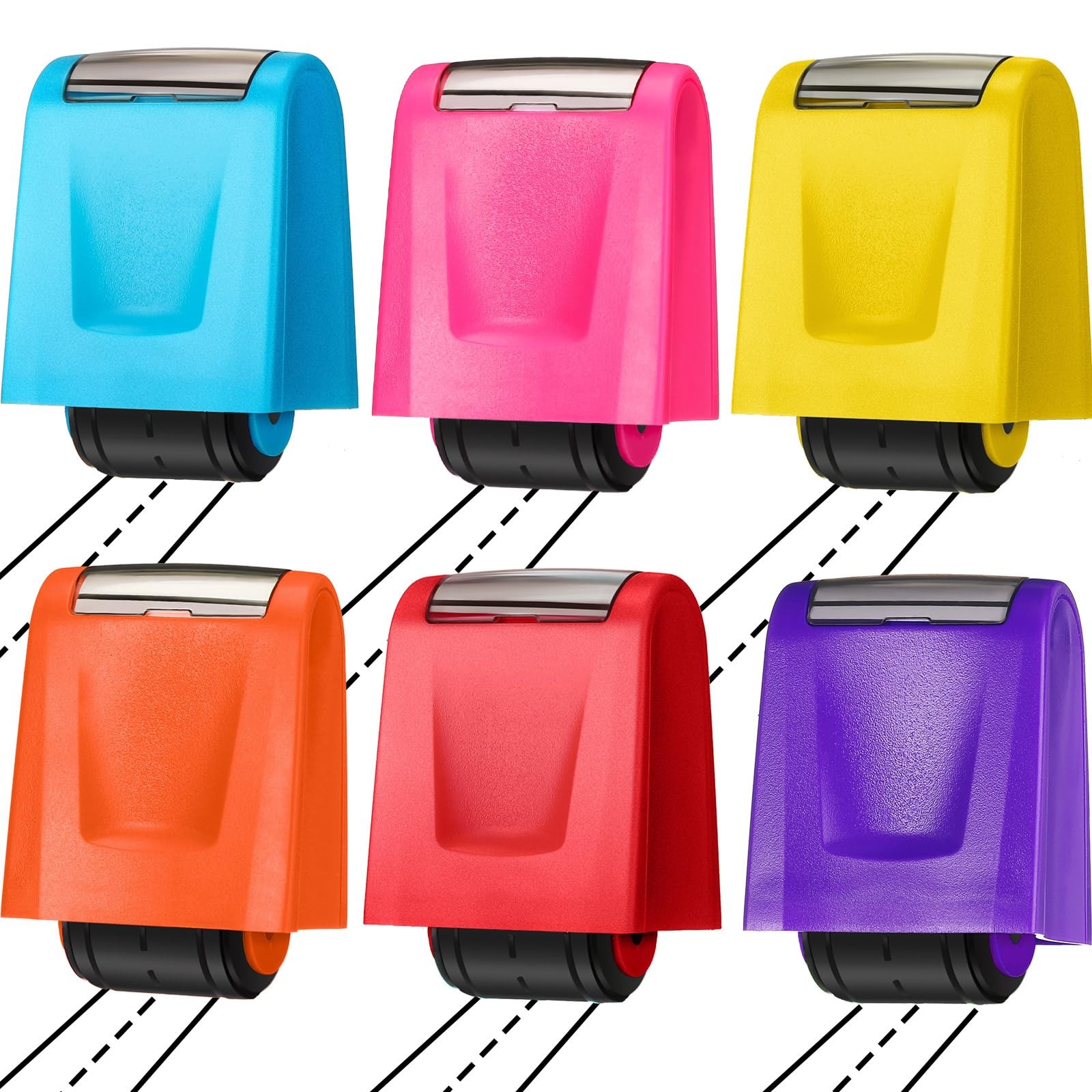 6 PCS Dashed Handwriting Lines Practice Roller Stamp 6 Colors Self Inking Toy