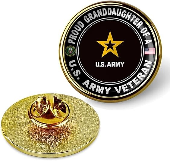 Proud Granddaughter Of A U.S. Army Veteran Tie Suit Shirt Lapel Pin - Gold