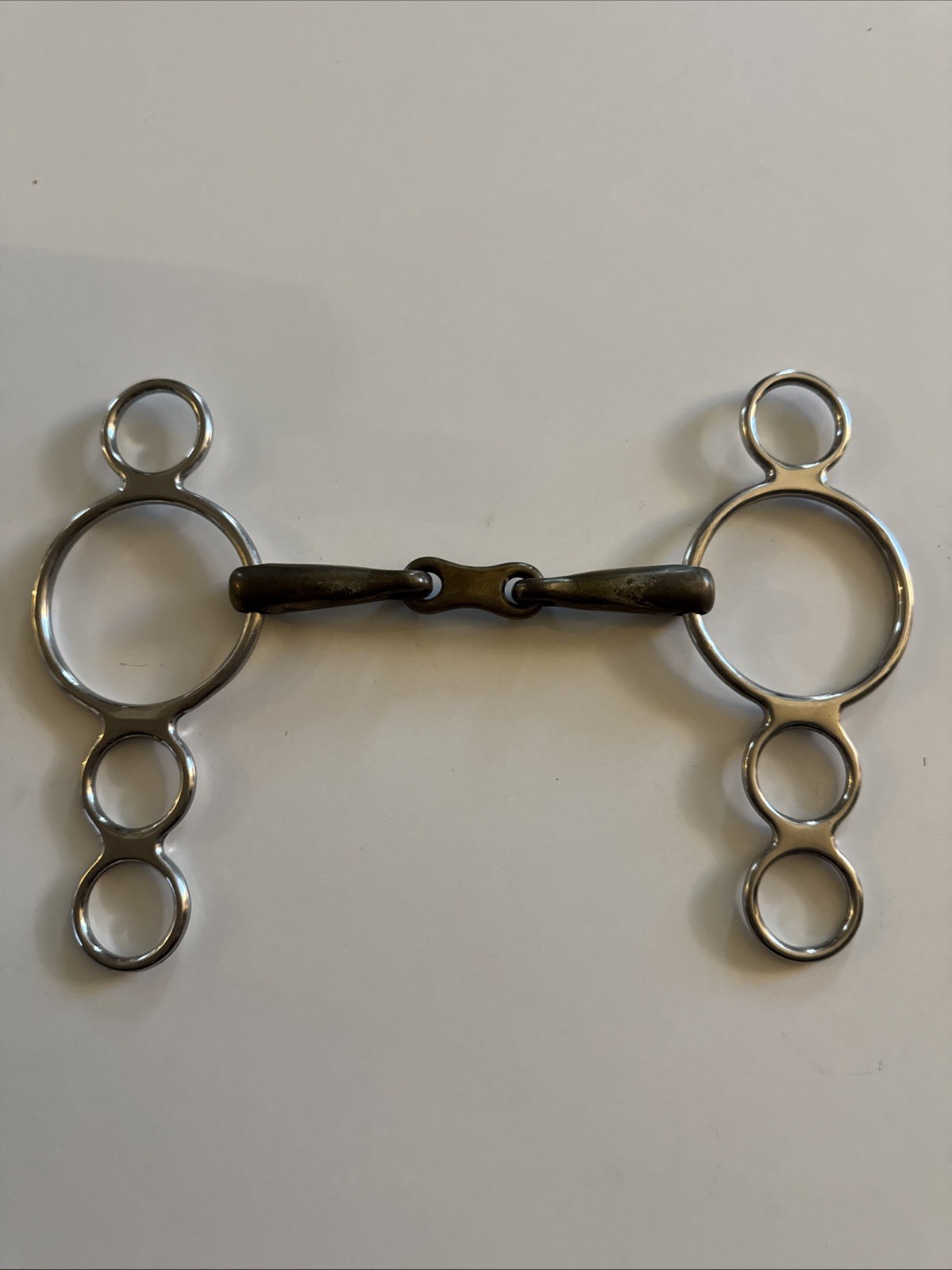 Three Ring French Link Elevator Gag, ENGLISH HORSE BIT, 5 1/4”, Used