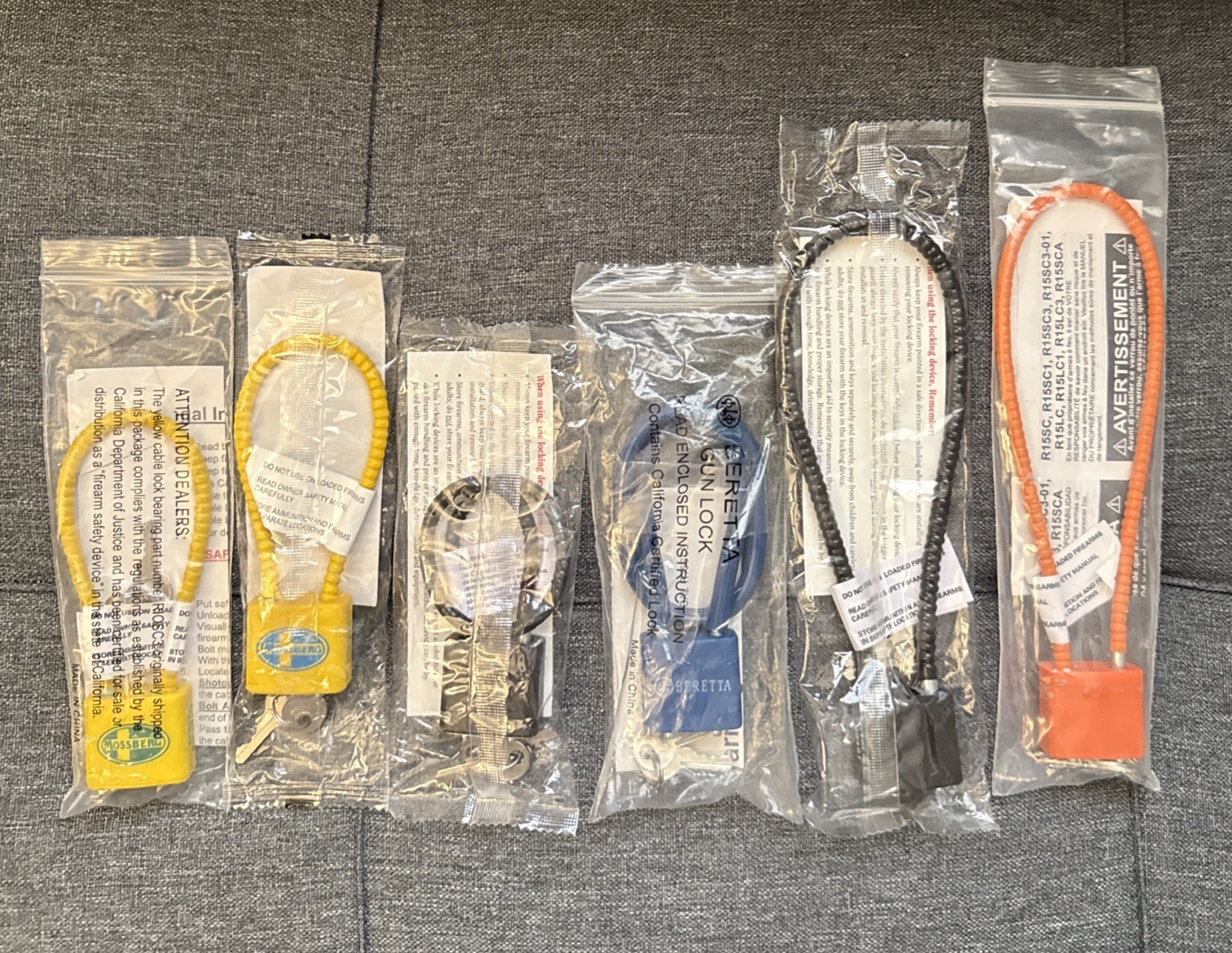 Gun Locks LOT of 6 Cable Style, Ruger , Mossberg, Padlock, Lock Bracket