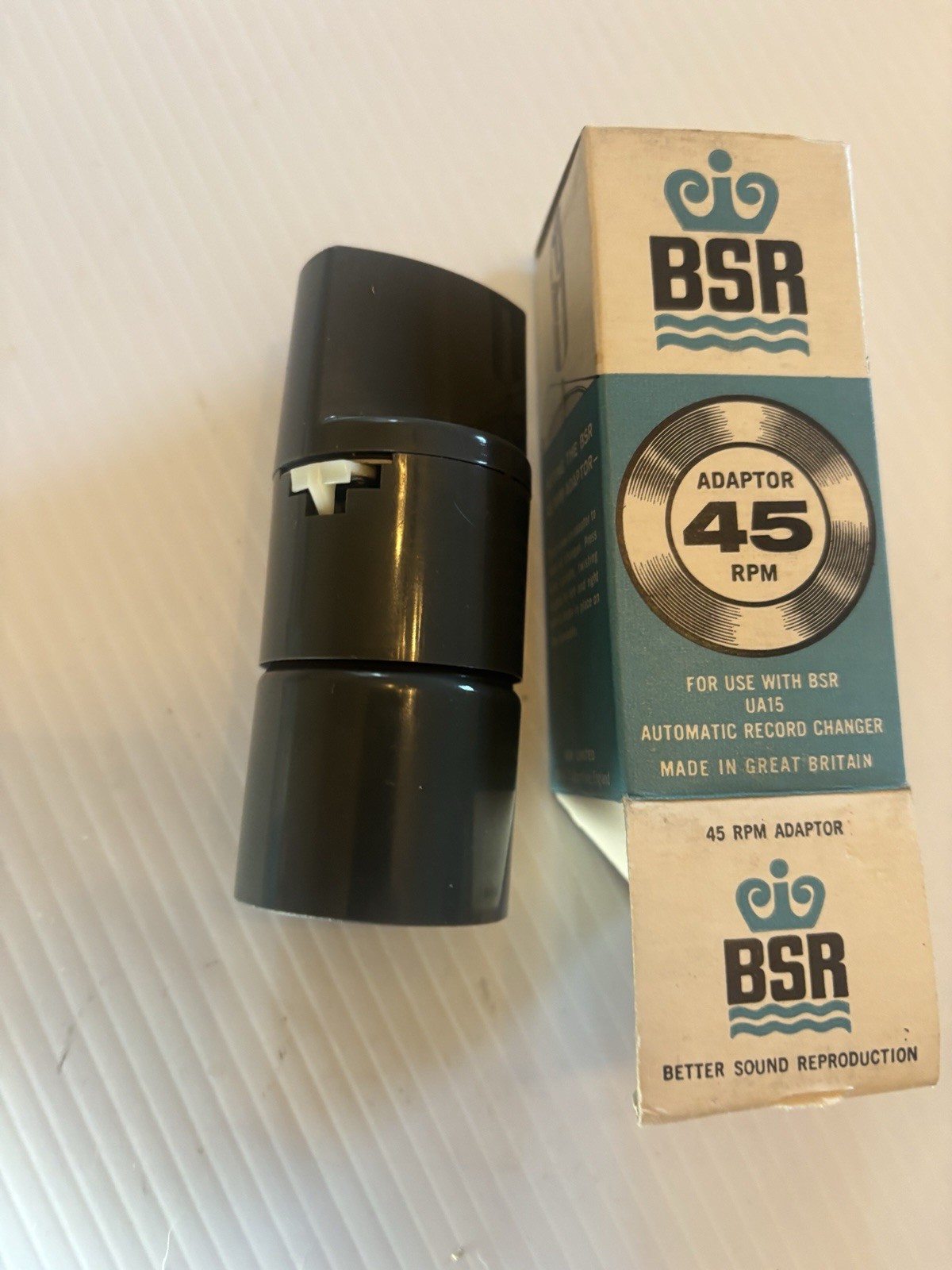GRAY BSR 45 RECORD ADAPTER SPINDLE ADAPTOR NOS BLUE BOX GREAT BRITAIN
