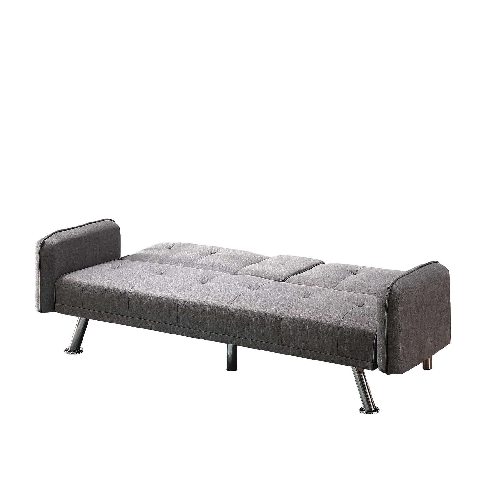 74.4" Futon Sofa Bed Twin Sleeper 2 Cup Holders 3-Position Adjustable Linen Gray