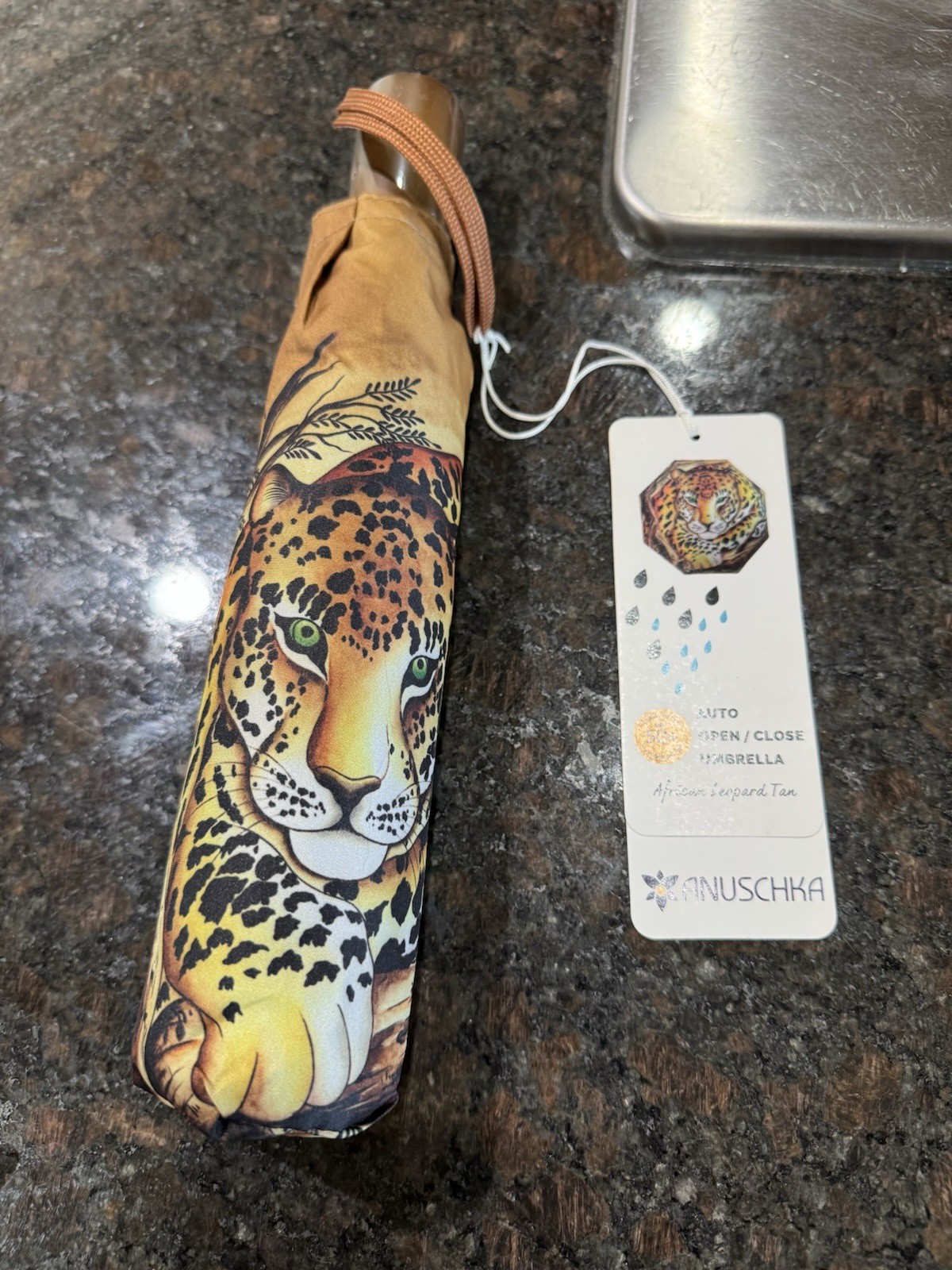 Anuschka Compact Umbrella African Leopard Print NWT